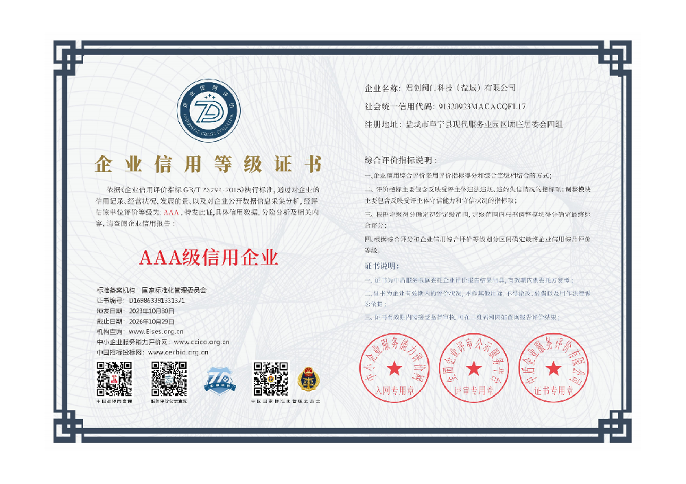 AAA Grade - Enterprise Credit Rating Certificate