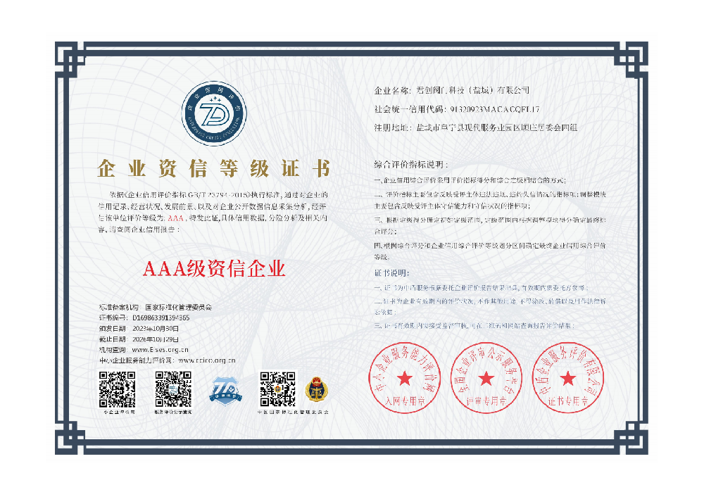 AAA Grade - Enterprise Credit Rating Certificate